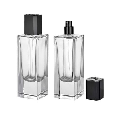 Logotipo personalizado Garrafas de perfume de vidro Crimp Spray Pump Embalagem em várias formas Cores 30ml-100ml